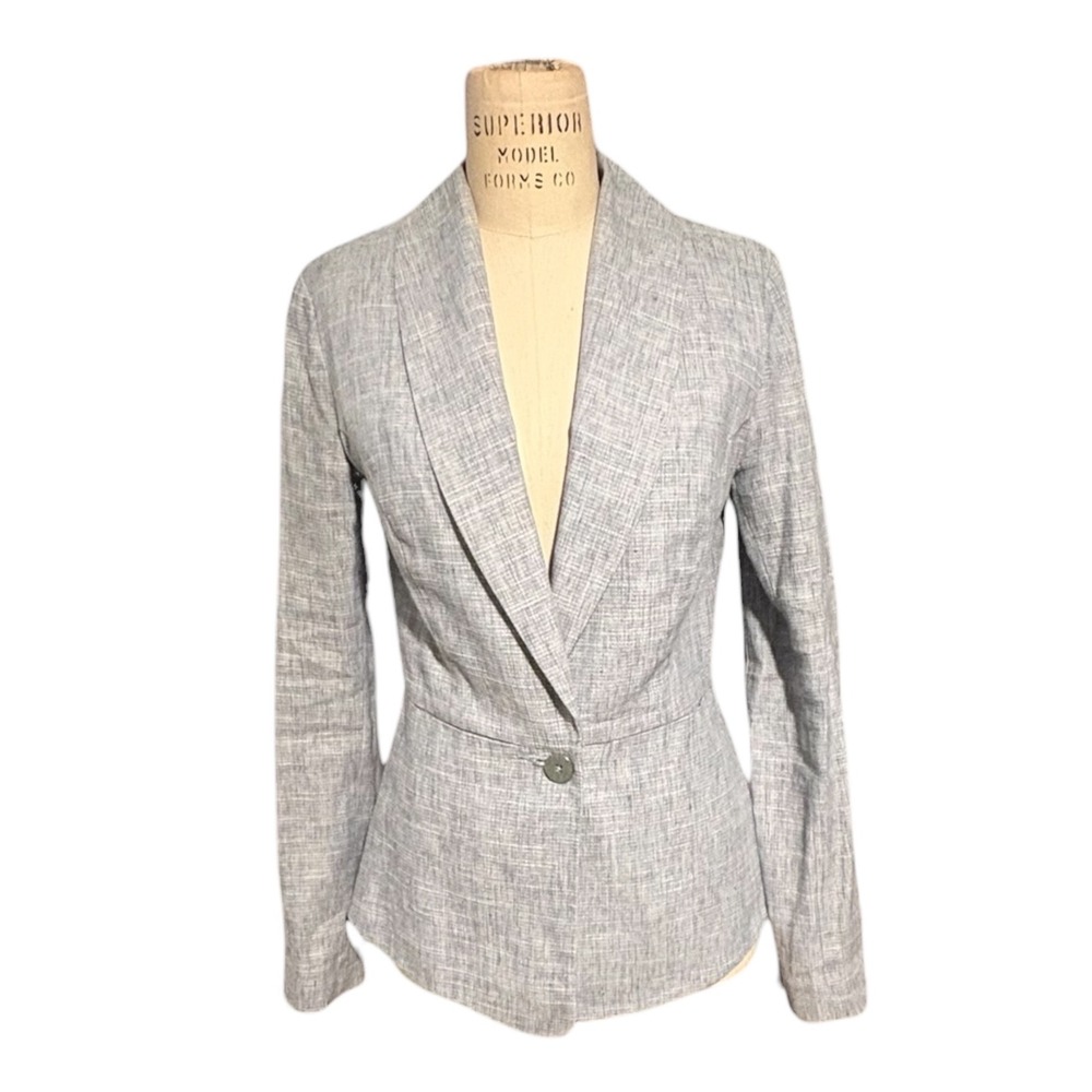 CAbi‎ Women Light Blue Linen Blend Jacket Collar Single Button Blazer Size 2